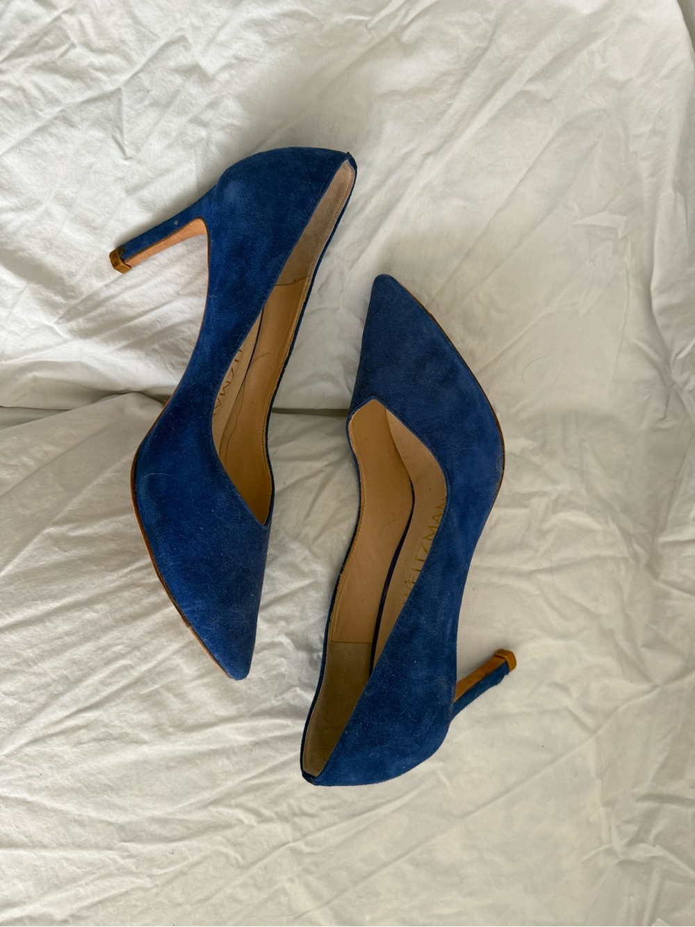 Stuart Weitzman Deep Blue Suede Pointed-Toe Pumps